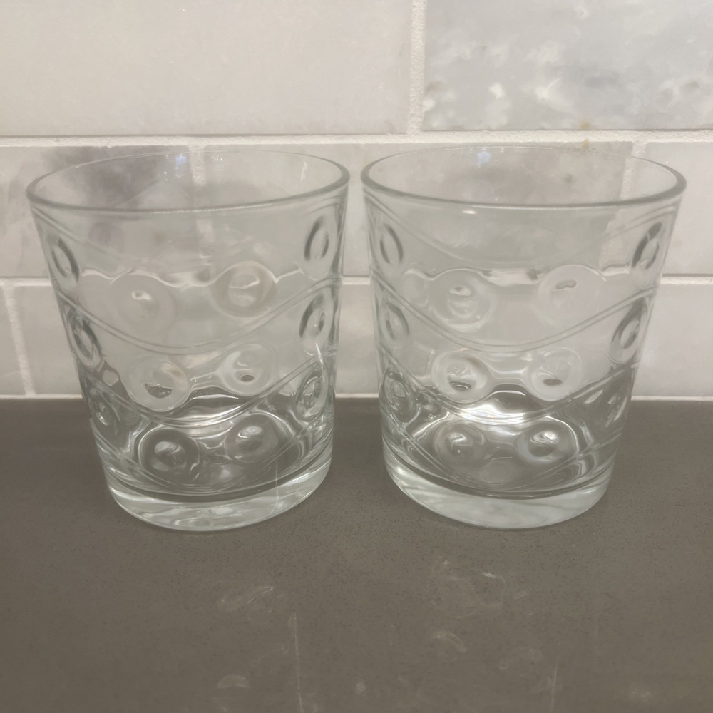 Vintage 2-Pasabahce 8 oz Optic Coin Dot Old Fashion Rocks Glass